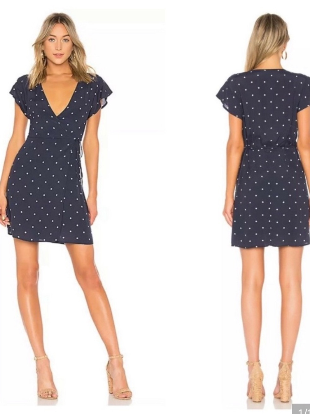 Rails “Brenna” Navy Polka Dot V-Neck Mini Wrap Dress Size S